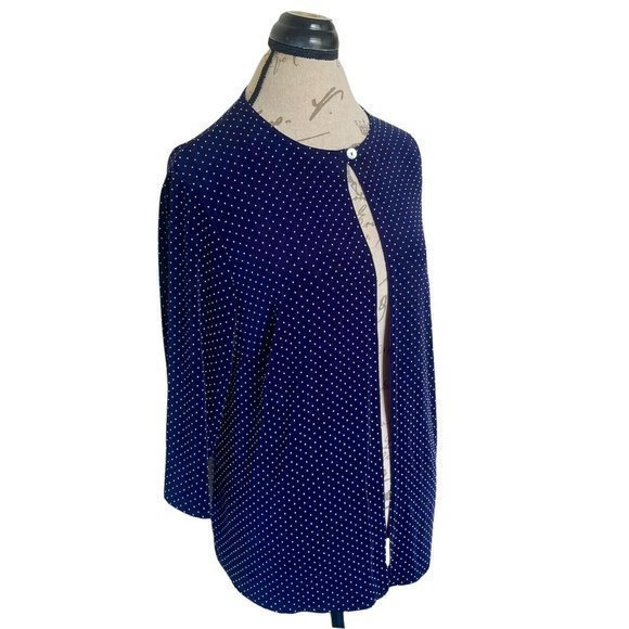 Drapers & Damon Cover up Blouse Top One Button Size 1X Plus Polka Dots Blue - Picture 3 of 12